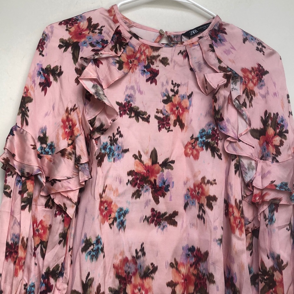Zara Pink Floral Long Sleeve Blouse